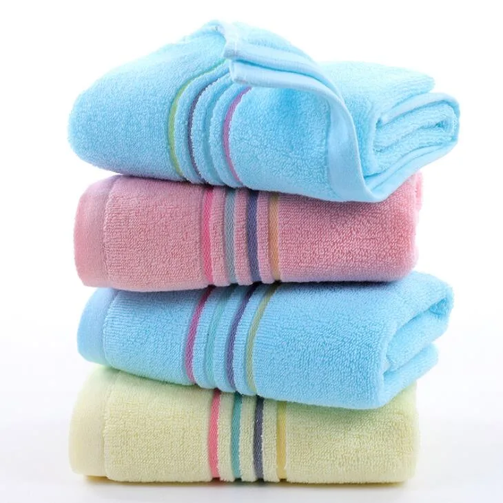 100% Cotton 32s Adult Thickened Rainbow Striped Towel Water Absorbing Daily Necessities Face Towel Custom Logo