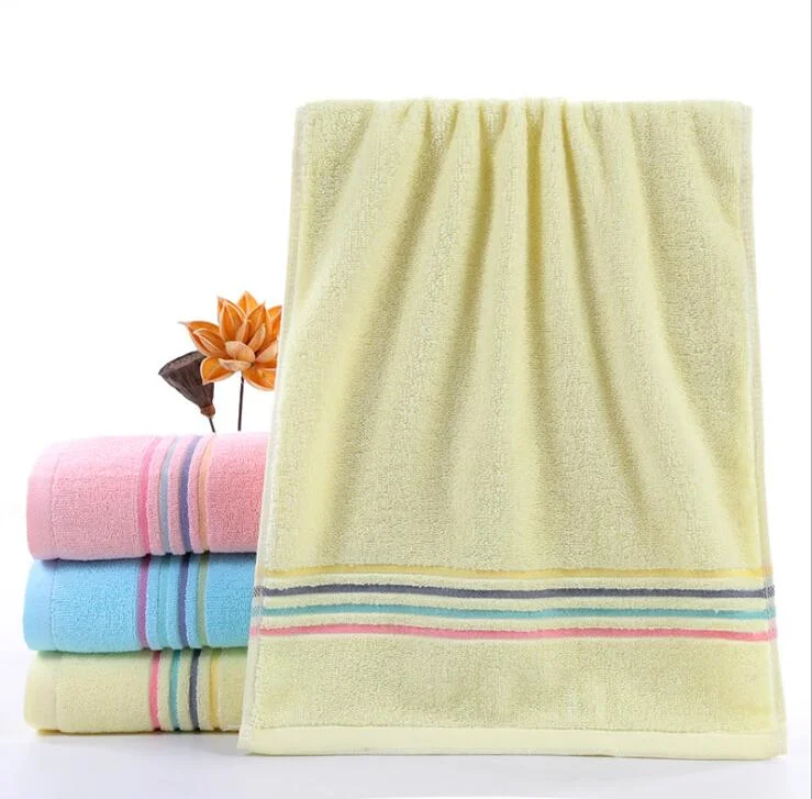 100% Cotton 32s Adult Thickened Rainbow Striped Towel Water Absorbing Daily Necessities Face Towel Custom Logo